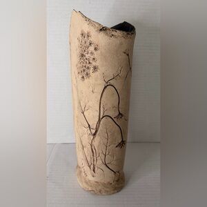 Impressed Botanical Dandelions Pottery Art Vase Artist Signed